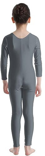 ranrann Kinder Mädchen Jungen Gymnastikanzug Langarm Body Bodysuit Overall Sport Ballett Trikot Tanz Leotard Ganzkörperanzug Einteiler Ballettanzug Turnanzug Grau 122-128