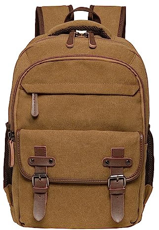 KAUKKO Canvas Freizeit Rucksack für Damen Herren, Vintage Wanderrucksack mit 14 Zoll Laptopfach für Arbeit, Ausflüge, 24L, Khaki-KS28