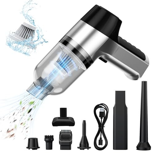 BUICXJKZ Handstaubsauger Akku Kabellos, 12000PA USB Aufladbar Tragbar Leicht Mini Staubsauger, 3 in 1 Auto Staubsauger Stark mit 2 Waschbar HEPA-Filter, für Outdoor, Office Reinigung und Tierhaare