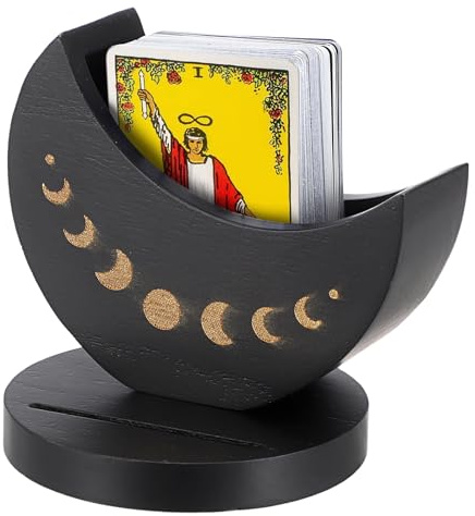SUMTree Set di supporto per carte di tarocchi, in legno, per fasi lunari, tutti i giorni, Oracle Card Organizer Tarocchi, con porta carte di credito, decorazione per casa, appartamento, ufficio