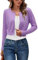 Newshows Strickjacke Damen Kurz Langarm Leichte Bolero mit Knöpfen Festlich Elegant Sommer Cardigan(Grau Violett,XL)