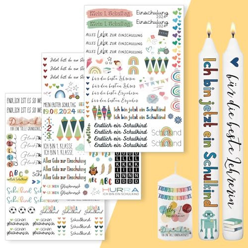 Qeioauek Profiqualität Kerzentattoo A4, 3 Stück Kerzen Aufkleber,Kerzen Tattoo für Sehuleingührung,Wasserschiebefolie Kerzen,Schulbeginn Kerzentattoo