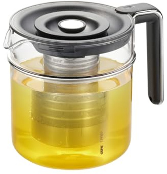 GEFU T-PREP 1,5L Teekanne | Glaskanne mit Brüh-Stopp-Funktion & Pressstempel | Borosilikatglas, mikrofeiner Edelstahlfilter | Perfekt für losen Tee