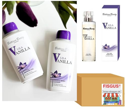 Bettina Barty Lila Vanilla Serie - Eau de Toilette 50 ml - Bath & Shower Gel 500 ml - Hand & Body Lotion 500 ml - Ein Angebot, zusammengestellt von FISGUS® by krass-shoppen-de