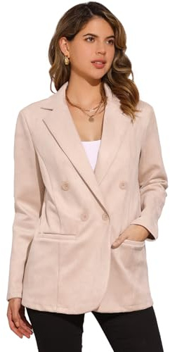 Allegra K Donna Blazer Natalizio in Finta Pelle Scamosciata per Giacca Christmas da Abito Doppiopetto Elegante con Colletto A Bavero di Natale Rosa S