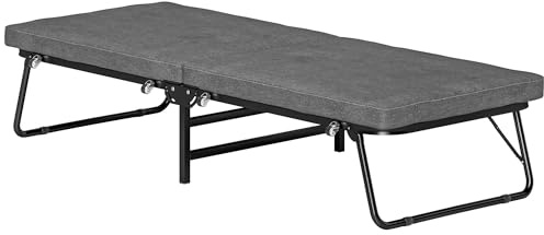 HOMCOM Cama Plegable 70x180 cm con Colchón de Espuma Mueble Cama Plegable con Respaldo Ajustable en 5 Posiciones y Ruedas Cama de Invitados Carga 120 kg Gris
