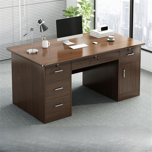 Wooden Rectangle Writing Desk with 5 Drawers Pedestal & Built in Cabinet Modern Computer Table for Students Home Office Bedroom Study 47.2 L x 23.6 W x 30.3 H Brown