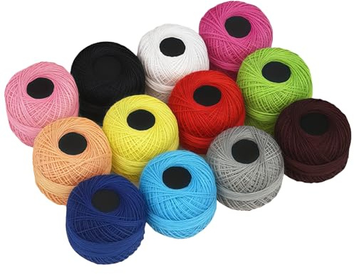 Chewtoyo Perle Cotton - Set di 12 fili da ricamo, filo interdentale colorato, per ricamo, croce, filo e uncinetto, progetti fai da te, ideale per principianti, include sfumature assortite