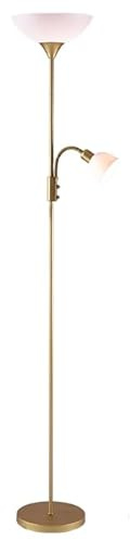 BEL AIR HOME - Lámpara de Pie TORINO - 179cm Metal y Policarbonato con Brazo Lector Orientable Doble Casquillo E27 y E14 Cable Tipo C para Salón y Lectura (ORO)