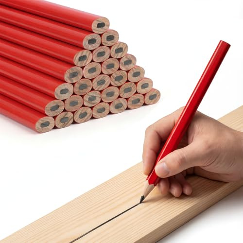YiYiLiang 30 crayons de charpentier, 17,6 mm HB Crayons de constructeur en dur pour menuisiers, lot de crayons de charpentier, crayons pour construction et outils de travail du bois, outils de