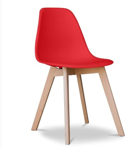 Orion91 ORION91oficial® - Silla ARA Color Rojo Asiento Polipropileno y Patas Haya (83x46x55 cm) Estilo Escandinavo, Comedor, Hostelería, Oficina, Salón, Teletrabajo, Cocina - spaziOrion91-Pack x6