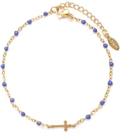 Aloha Bracciale Rosario con Perline in Acciaio Dorato Donna Idea Regalo Regolabile (Blu)