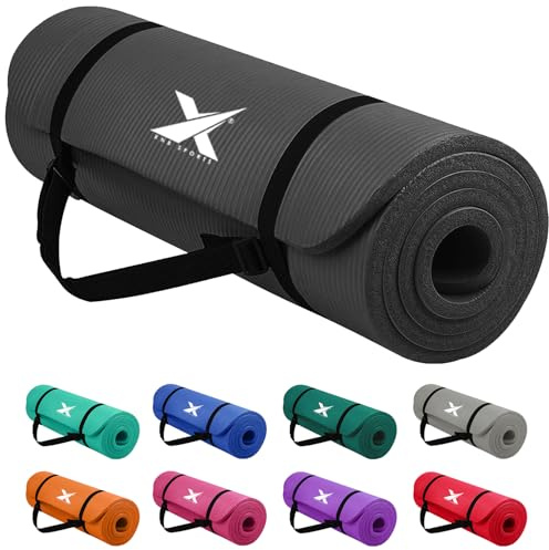 Xn8 Sports Yoga mat 10mm & 15mm Thick NBR Exercise Mat - Non-Tearable Pilates Mat with Extra Carry Strap - Yoga Mats for Women Men for Aerobics Lunges Planks Indoor & Outdoor 61Lx20Wx1.5 & 1Th