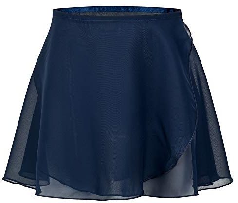 tanzmuster ® Wickelrock Mädchen Ballett - Emma - aus transparentem Chiffon - lockerluftiger Ballettrock zum Binden für Kinder in Marineblau, Größe:128/134
