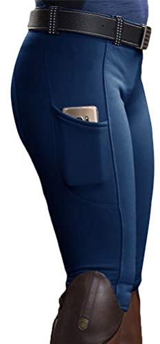 Minetom Pantalon D'Équitation pour Femmes Taille Haute pour Les Cavaliers Skinny Pantalon De Tir À l'arc Leggings avec Poche Bleu 4XL