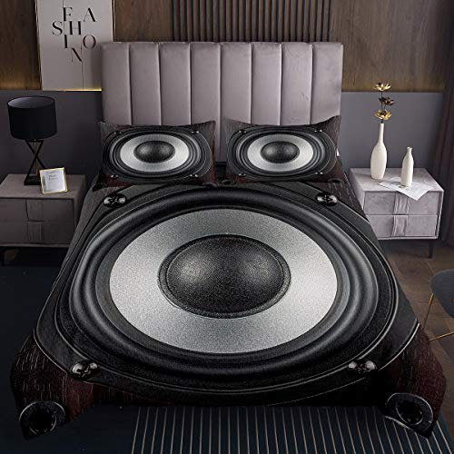 Acoustics Juego de Colcha Acolchada Conde música Rock niñas, de Coche, Juego de Funda de edredón Moderno, Color Negro, Acolchado, 3 Piezas,