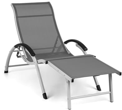 blumfeldt Sunnyvale Liegestuhl Sonnenliege Gartenliege Lounger, verstellbare Lehne in 4 Stufen, klappbares Fußteil, Liegefläche 174 x 51 cm, wasserabweisendes Material, PVC/Polyester, grau