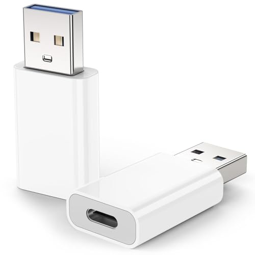 MOSWAG USB to USB C Adapter 2 Pack, USB C to USB Adapter, USB to C Adapter Compatible for iPhone 17/16/15 Mini Pro Max, Apple MagSafe Watch 11/10/9/8, Galaxy S20-26, iPad Air Mini 6/7, CarPlay