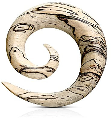 beyoutifulthings Dehn-Spirale Tamarind-Holz Beige-Gestreift Dehnstab Dehnanhänger Dehnungs-Schnecke Dehnungs-Sichel Ohr-Piercing Ohr-Schmuck 6mm