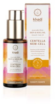 khadi CENTELLA NEW-CELL Olio per il Corpo Elisir Ayurvedico, olio compattante per tessuto connettivo: perfezionante, rinnovatore ed elasticizzante, 100% naturale, Cosmetici naturali, 50ml