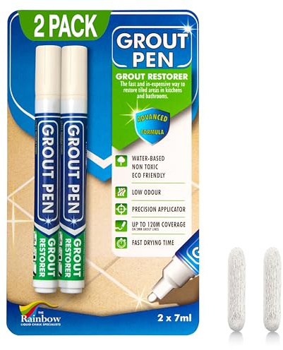 Grout Pen Ivory Tile Paint Marker: Waterproof Grout Paint, Tile Grout Colorant and Sealer Pen - Narrow 5mm, 2 Pack with Extra Tips (7mL) - Ivory