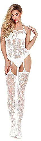 Bommi Fairy Women's Fishnet Chemise BobyStocking Babydoll Bodysuit Chemise Nightwear Perspective Lingerie Mini Dress One Size