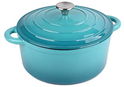 Non-Stick Round Enameled Cast Iron Covered Dutch Oven Pot with Lid Suitable for Bread Baking Roasting Braising Use on Gas Electric Induction Oven for 1-3 People Blue 20cm