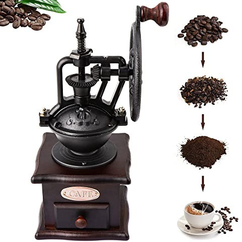 Aedcbaide Macinino da caffè manuale, macinacaffè in legno, macinacaffè manuali retrò, macinacaffè vintage in stile britannico antico, impostazione dell'ingranaggio di ruvidità regolabile