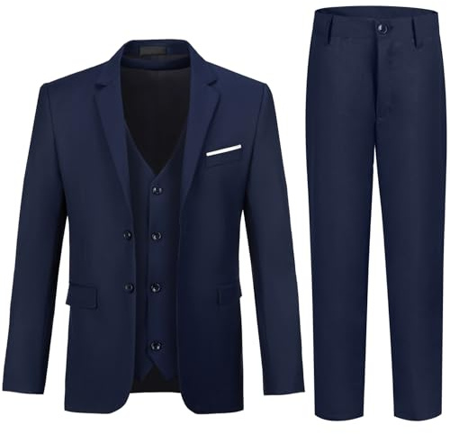 Boys' Suits Size 2T Kids Formal 3 Piece Navy Blue Suit Set Teen Ring Bearer Outfit Tuxedo, Vest, Pants, Suit Jacket