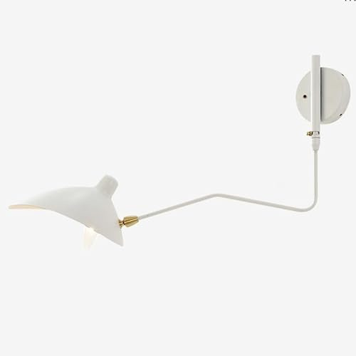 JZCDR Industrielle Applique Murale Bras Long avec Interrupteur Métal Retro Lampe Murale Bras Articulé E27 Lampe de Chevet Murale Blanche pour Chambre, Salon, Lecture, 65cm