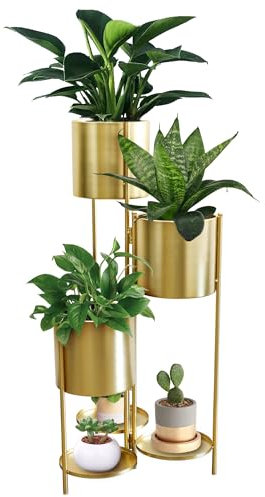 TRIROCKS Multiple Metal Plants Stand, 6 Tier 6 Potted Indoor Flower Pot Holder Shelf Outdoor Foldable Decorative Storage Rack for Patio Garden, Living Room, Corner (Gold)