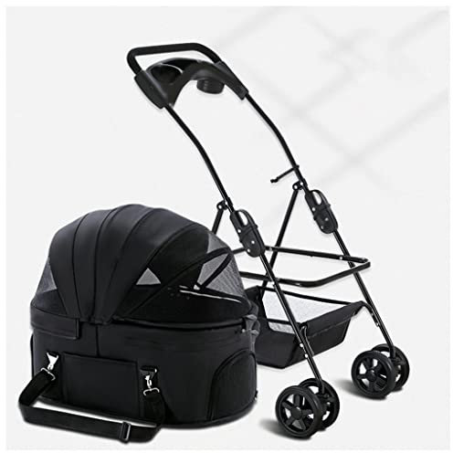 Hundebuggys, Kinderwagen für kleine und mittelgroße Hunde/Katzen, Haustier-/Katzen-/Hundebuggy, Premium-Kinderwagen, abnehmbarer Tragewagen mit Getränkehalter, Regenschutz (Grau A) (Schwarz)