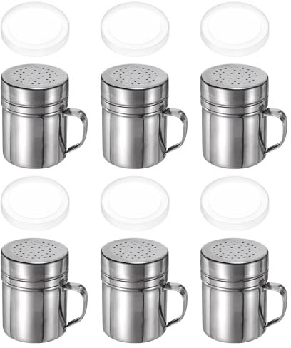 QUARKZMAN 6Pcs Saleros de Especias de Acero Inoxidable de 10 Onzas con Asa y Tapa para Sal, Azúcar, Harina