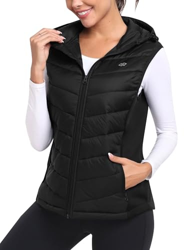 MoFiz Steppweste Damen Leichte Daunenweste Reitweste mit Kapuze damen Ärmellos Weste Übergangsjacke für Outdoor, Wandern, Reisen Schwarz 2XL