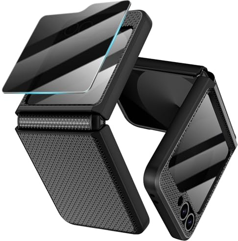 Doeshine für Samsung GalaxyZ Flip 6/7 FE Hülle [Not für Flip 7] mit Scharnierschutz & Privacy Screen Bildschirmschutz, Rutschfester Textur, Stoßfest Schutzhülle Kratzfest Rugged Case (Schwarz)