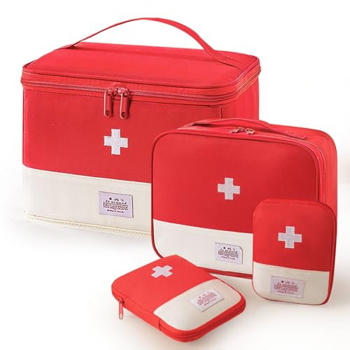 MIDINGCHAI Botiquin de Primeros Auxilios, 4pcs Caja Medicamentos, Organador Medicamentos con Compartimentos, Botiquin casa para Familias, Camping