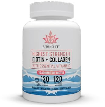 Marine Collagen & Biotin Capsules | 500mg Collagen, 10,000µg Biotin, Vitamin C | High Strength Hair, Skin & Nails Supplement | Protein Support | 120 Capsules – 120 Day Supply