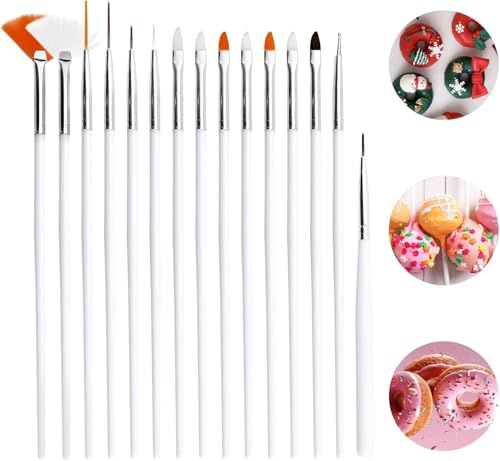 Juego de 15 pinceles para fondant, pinceles de pintura para tartas, pinceles para alimentos, pegamento de azúcar, pinceles de repostería, herramienta de decoración para decorar postres, galletas