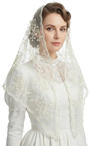 Triangle Lace Mantilla Veil Catholic Chapel Head Covering Scarf (Beige)