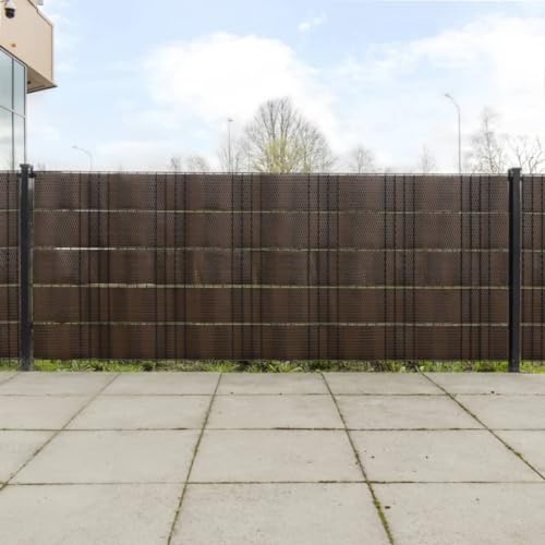 Paravento per balcone, 10 pezzi, marrone, nero, 255 x 19 cm, in polyrattan, intrecciato, protezione per privacy, isolamento acustico, resistente ai raggi UV, impermeabile, durevole per recinzioni da