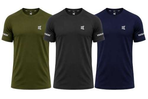 kraftd Mens T- Shirts Pack of 3 Workout Short Sleeve Tshirts Athletic Fit Fast Drying Moisture Wicking Sports Style Tee Shirts Active Running Tops