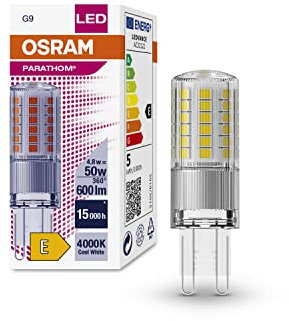OSRAM LED-Lampen mit Retrofit-Stecksockel G9 | 50W-Ersatz, energiesparend, langer Lebensdauer (15.000H), kalt weiß | PARATHOM LED PIN G9 50 4.8 W/4000 K G9