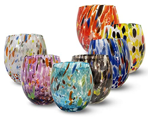 Gocce di Murano 12 Bicchieri Vino Lavorati Secondo la Tradizione degli Artigiani di Murano, Bicchiere Soffiato e Lavorato a Mano 200 ml - Calici Vino Eleganti e Preziosi