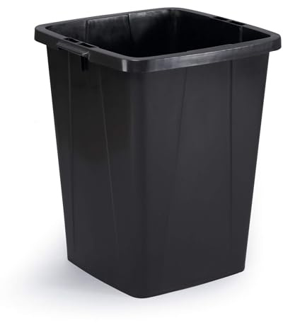 Durable DURABIN ECO 90 Litre Recyled Plastic Waste Bin with Easy Grip Handles | Freezer Safe Recycling Dustbins for Kitchens and Workshops | Black