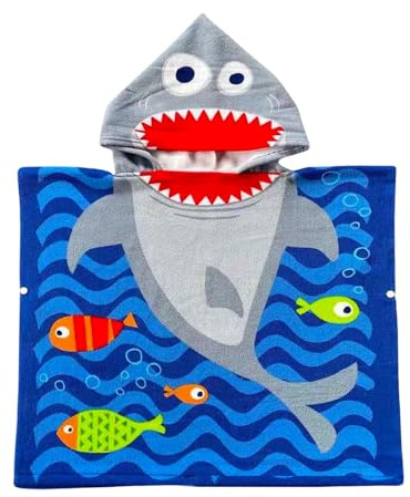 Blue Shark Hooded Poncho Towel for Kids,60x90cm Kids Beach Towel Swimming Towels,Beach Changing Robe Children's Bath Towel Poncho for Swimming Pool,Microfiber Towel Bathrobe for Girls Boys Children