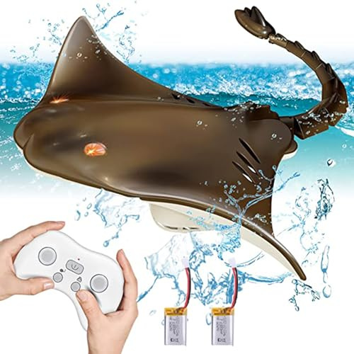 Hylukon Remote Control Shark Boat, 2.4G RC Stingray Toys for Teens, Sealed Waterproof RC Boat with Two Rechargeable Batteries High Simulation Animal Water Toys