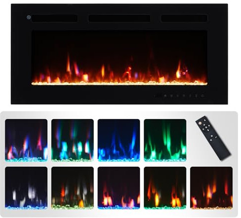 FlameKo Winslow 92cm/36 3 in 1 Electric Fireplace, Freestanding, Wall Mounted, Recessed, 9 Colours Flame Effect, Touch Button, TV Media Wall，Heater 1000W-2000W, Remote Control