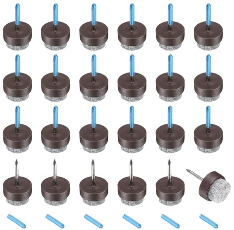 QUARKZMAN 24Piezas Almohadillas de Fieltro con Clavo, Protectores Deslizantes para Patas de Muebles de Madera, Mesa, Sofá, Silla (14mm, Marrón)