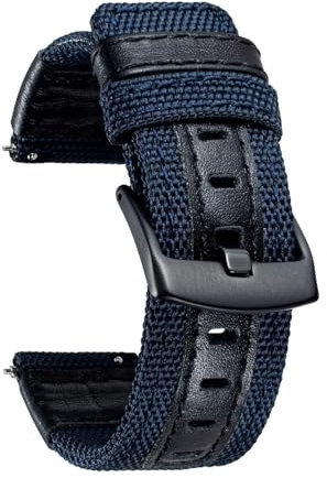 KLVN Correas de reloj Tela de lona clásica con correas de reloj híbridas de cuero genuino Pulsera de repuesto con hebilla negra 18/20/22 mm(Blue,20mm)