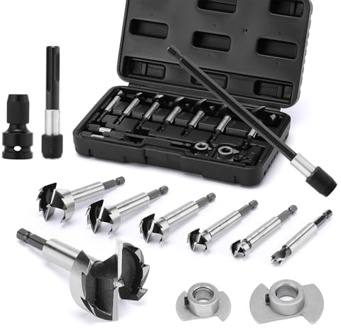 CASOMAN 12-Piece Forstner Drill Bit Set (Diameter:10,15,20,25,30,35,40mm), Wood Drill Bit Set with Adapter, Extension bar,& Storage Box